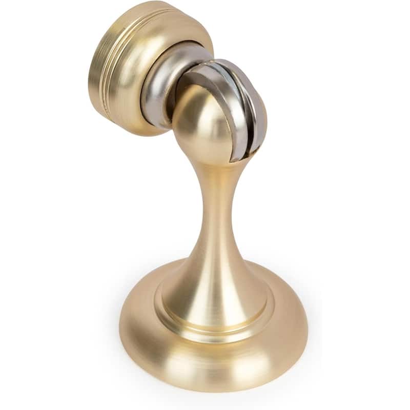 Mega Handles Magnetic Door Stopper with Screws | Heavy Duty Zinc Door Knob and Wall Protection - Satin Brass