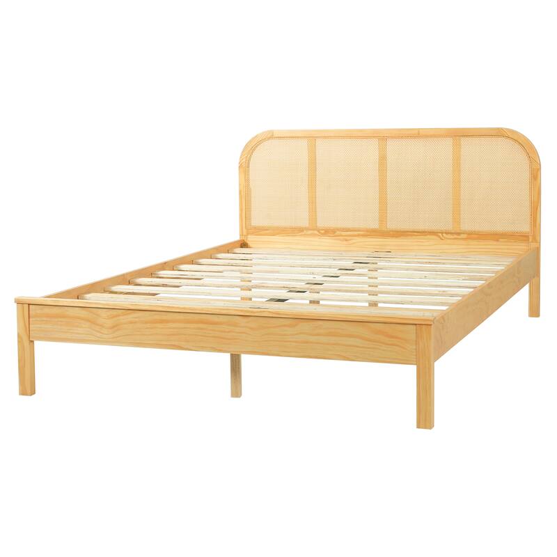 Christopher Knight Home - Boho Solid Wood Bed Frame with Rattan Headboard