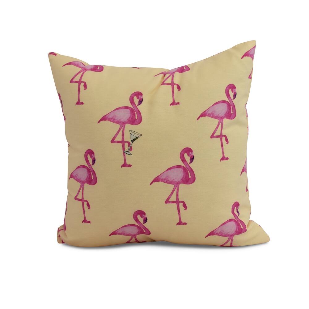 16 x 16 Inch Flamingo Fanfare Martini Animal Print Outdoor Pillow