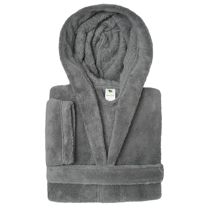 Sweet Kids 100% Polyester SUPER PLUSH Double Brushed Hooded Bathrobe - Large - Grey