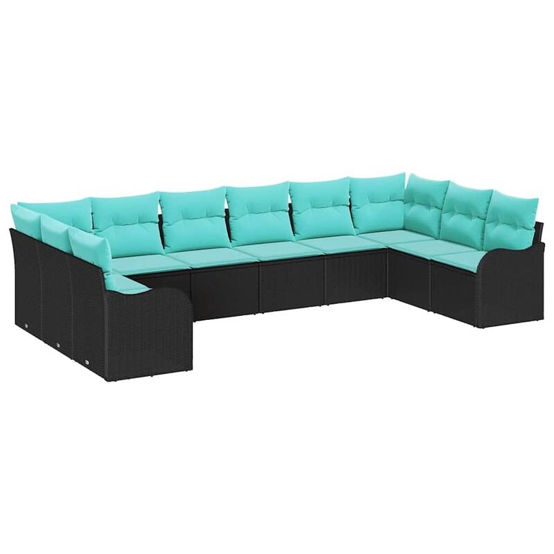 vidaXL 10/11 Garden Sofa Set with Cushions Black/Brown/Grey Poly Rattan - 135.4 x 69.9 x 27.2