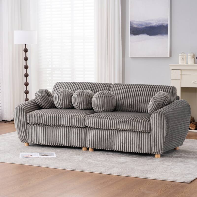 84.4" Corduroy 3-Seater Sofa with Wood Frame & Soft Cushions