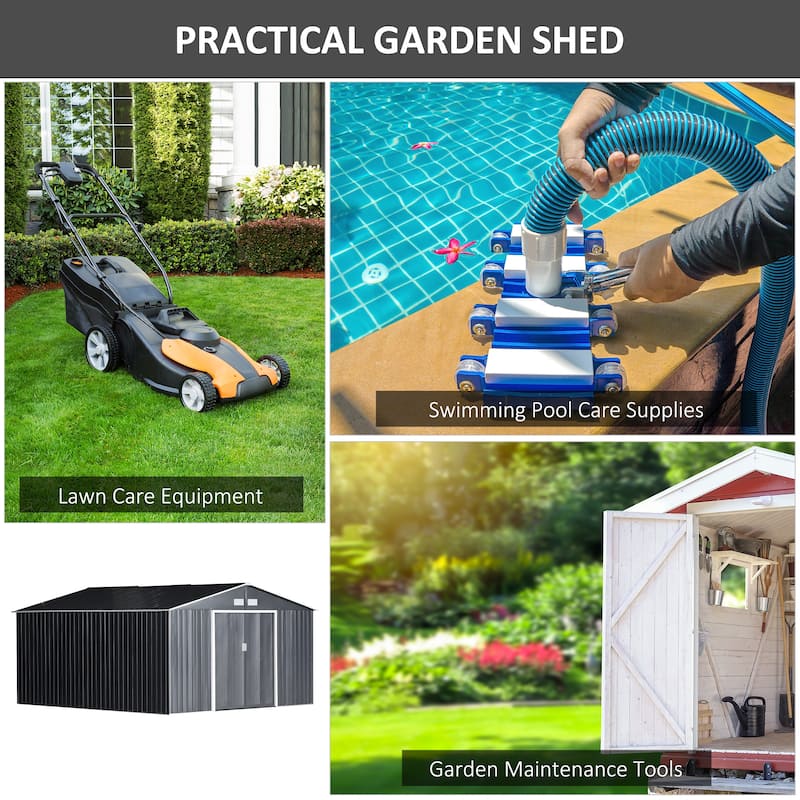 Outsunny 11' x 9' Dark Grey Metal Garden Shed