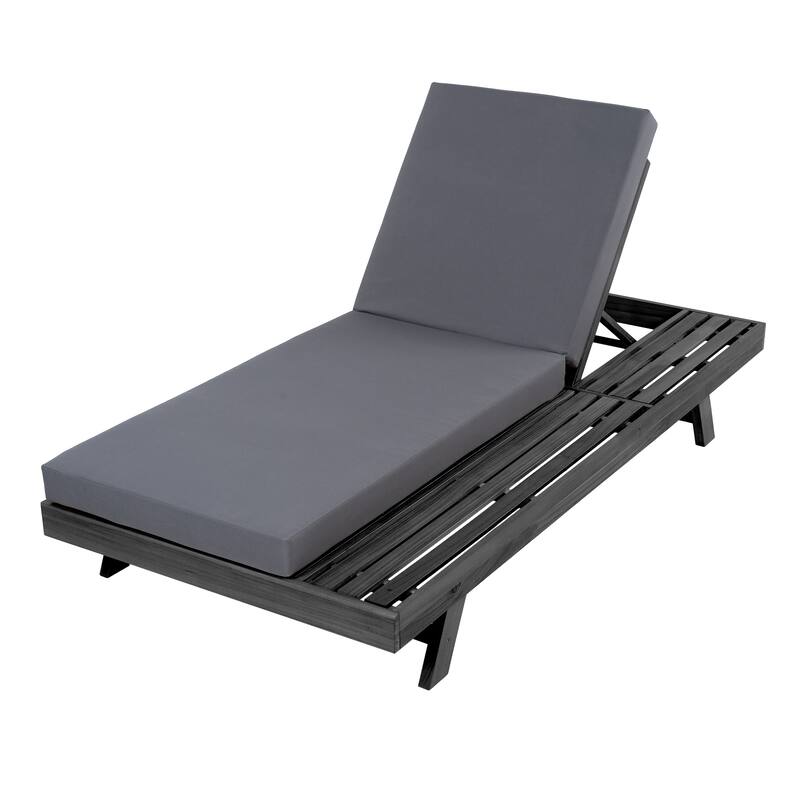 Outdoor Patio Acacia Wood Chaise Lounge Chair with Adjustable Backrest, Side Open Storage and Water-Repellent Cushions