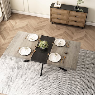 Retro Rectangular Expandable Dining Table with Storage