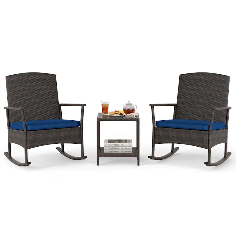 Costway 3 Piece Patio Rocking Set Wicker Rocking Chairs with 2-Tier - See Details
