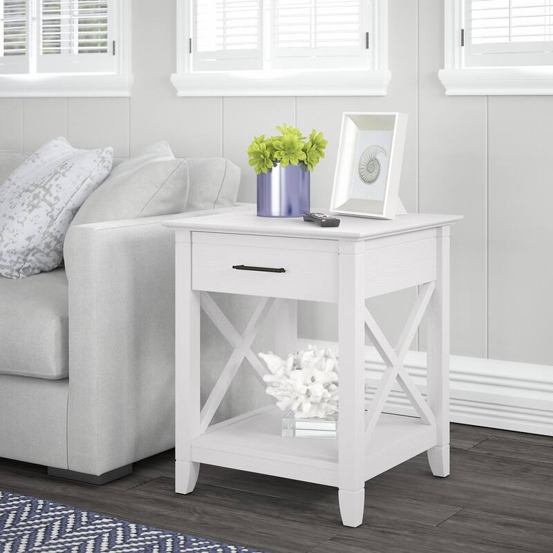 Key West End Table with Storage by Bush Furniture - Pure White Oak