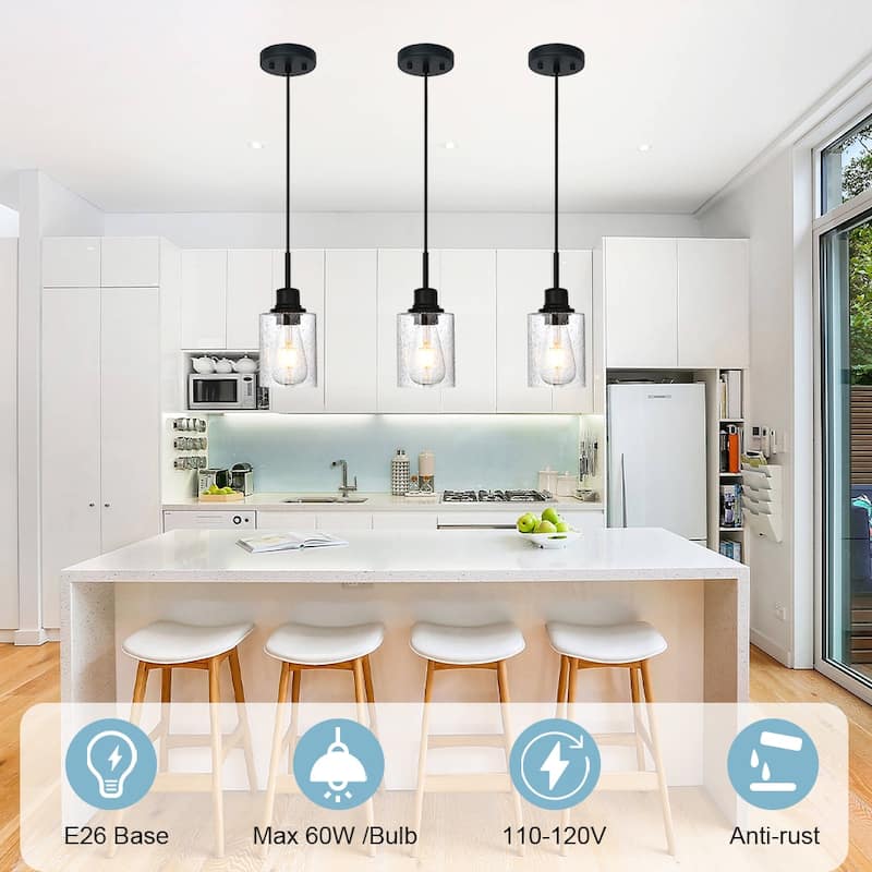 Modern Metal Pendant Lights with Seeded Glass - Black