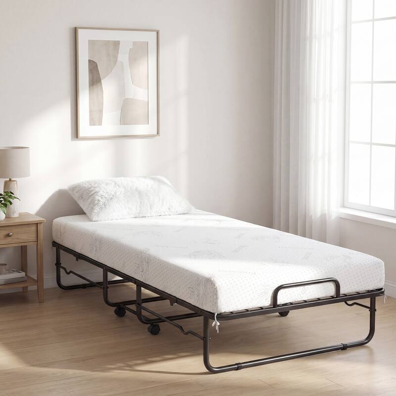 Gymax Twin Size Folding Bed w/Memory Foam Mattress Metal Frame for