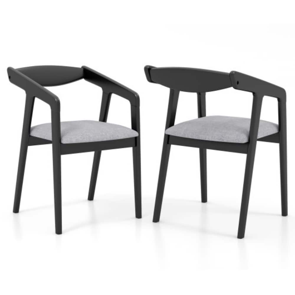 Set of 2 Black Linen Fabric Dining Chairs with Rubber Wood Frame and Padded Sponge Seats - 20" x 21" x 30"