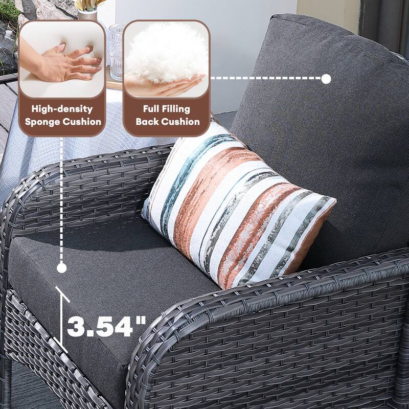 XIZZI 3-Piece Outdoor Wicker Patio Chair Set with Side Table