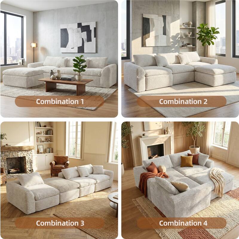 GDFStudio Zephyrian Corduroy Foam Modular Sofa with Cloud Cushions and Convertible Design