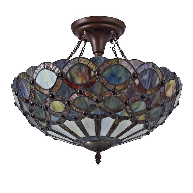 2-light Dark Bronze/Stone Glass Semi-Flush Mount