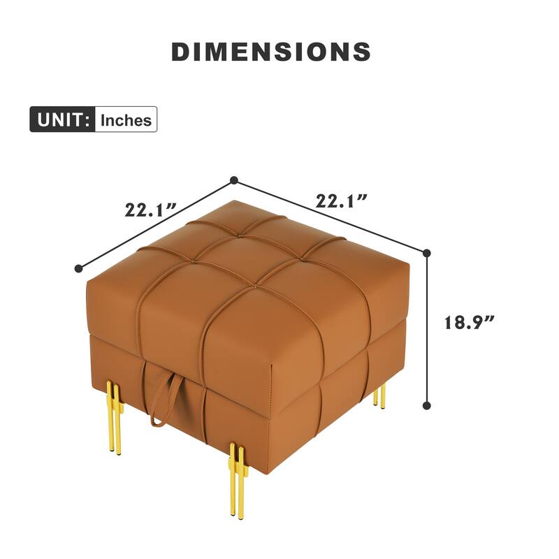22 inches Anti-scratch Leather Storage Ottoman, Pet Friendly Entryway Bench with Golden Stainless Steel Legs