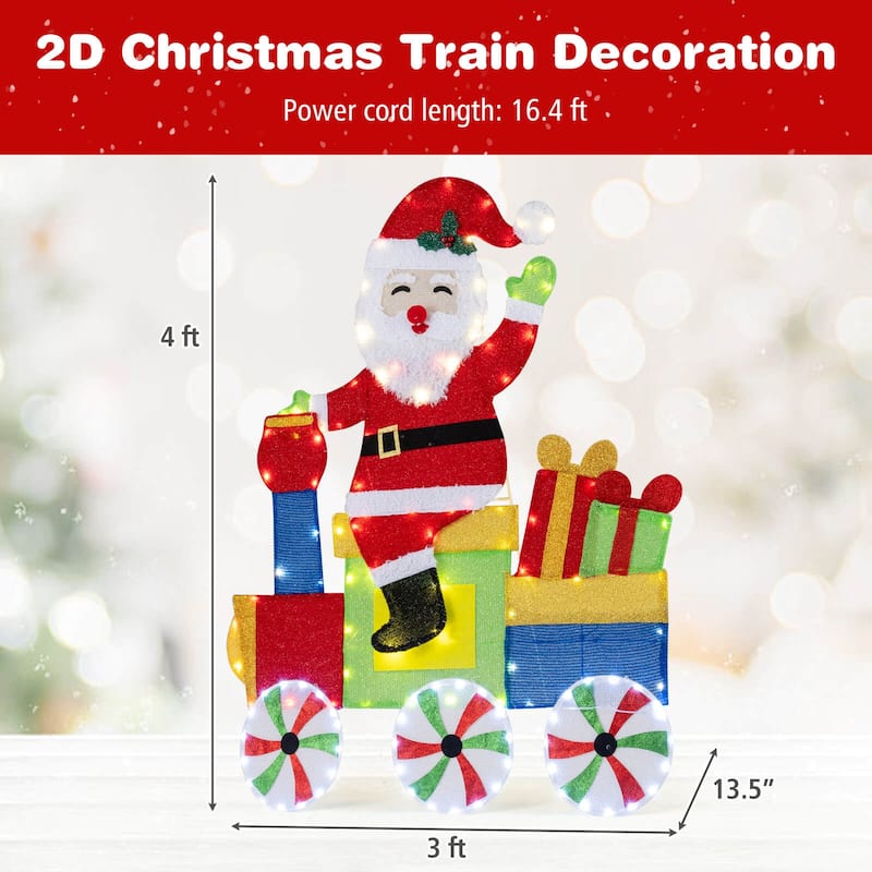 Costway Lighted Santa on Train Christmas Decoration with LED Lights - as pic shows - See Details