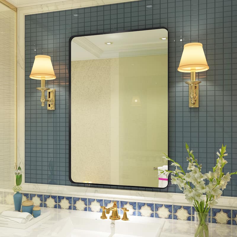 QuivaraView Rectangular Aluminum Framed Bathroom Vanity Mirror - 28" x 36" - Black