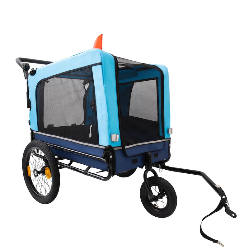 2-in-1 Bike Trailer & Push Cart for Pets, Detachable Bike Hitch & Push Handle Included, Non-Slip Floor, Holds Pets Up to 88 lbs