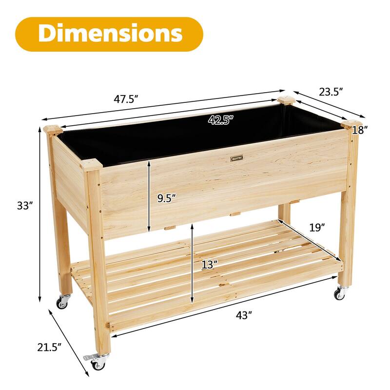 Costway Raised Garden Bed Wood Elevated Planter Bed w/Lockable Wheels - See Details
