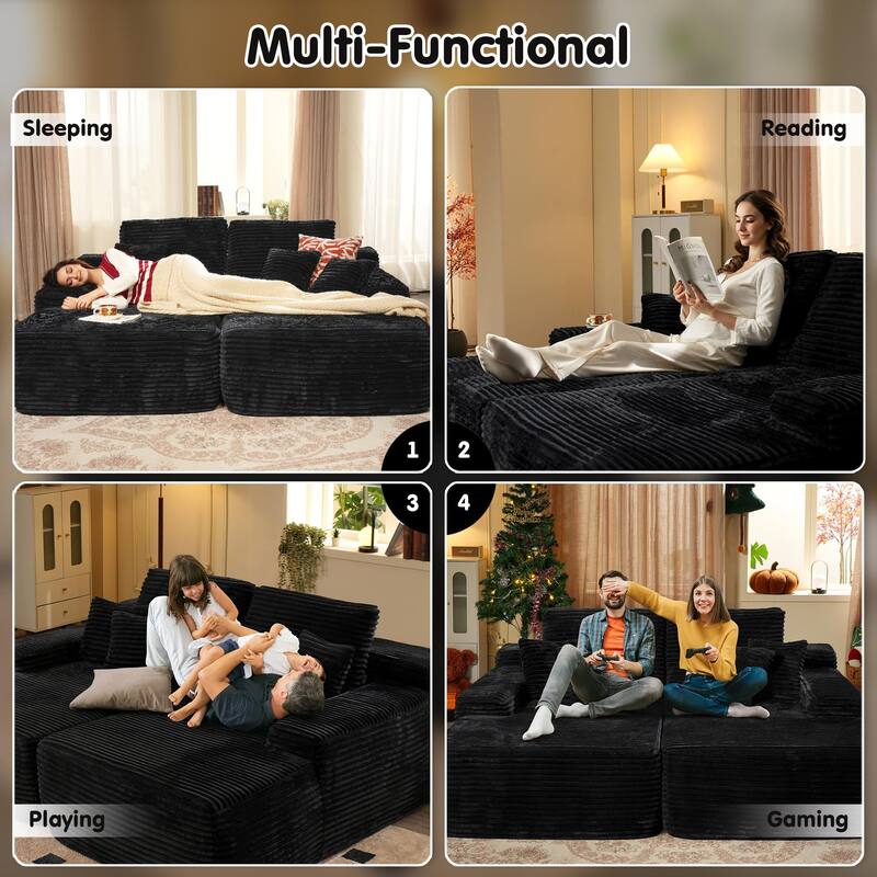 80" Corduroy Cloud Chaise Lounge with Deep Seat & No Assembly