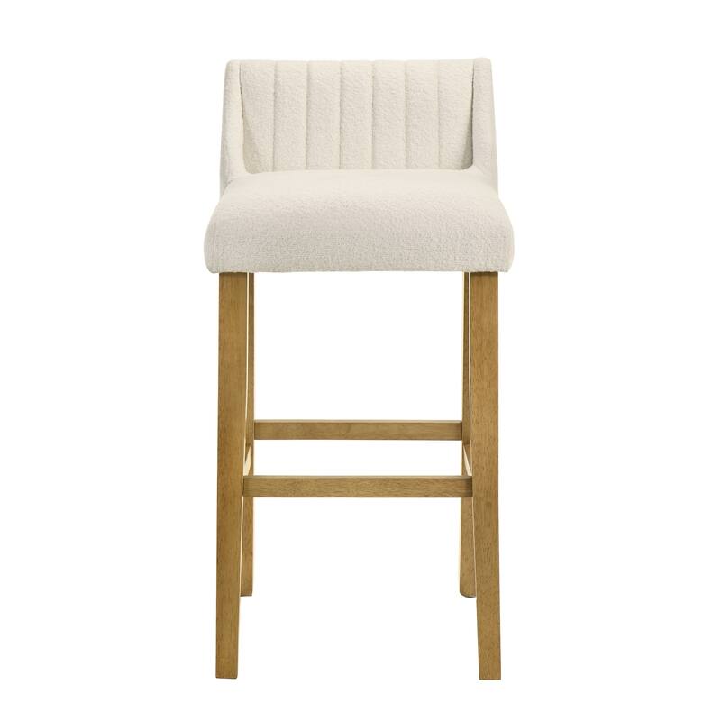 Fauna Low-Back Boucle Bar Stool, Upholstered Counter Height Kitchen Barstool with Wood Legs