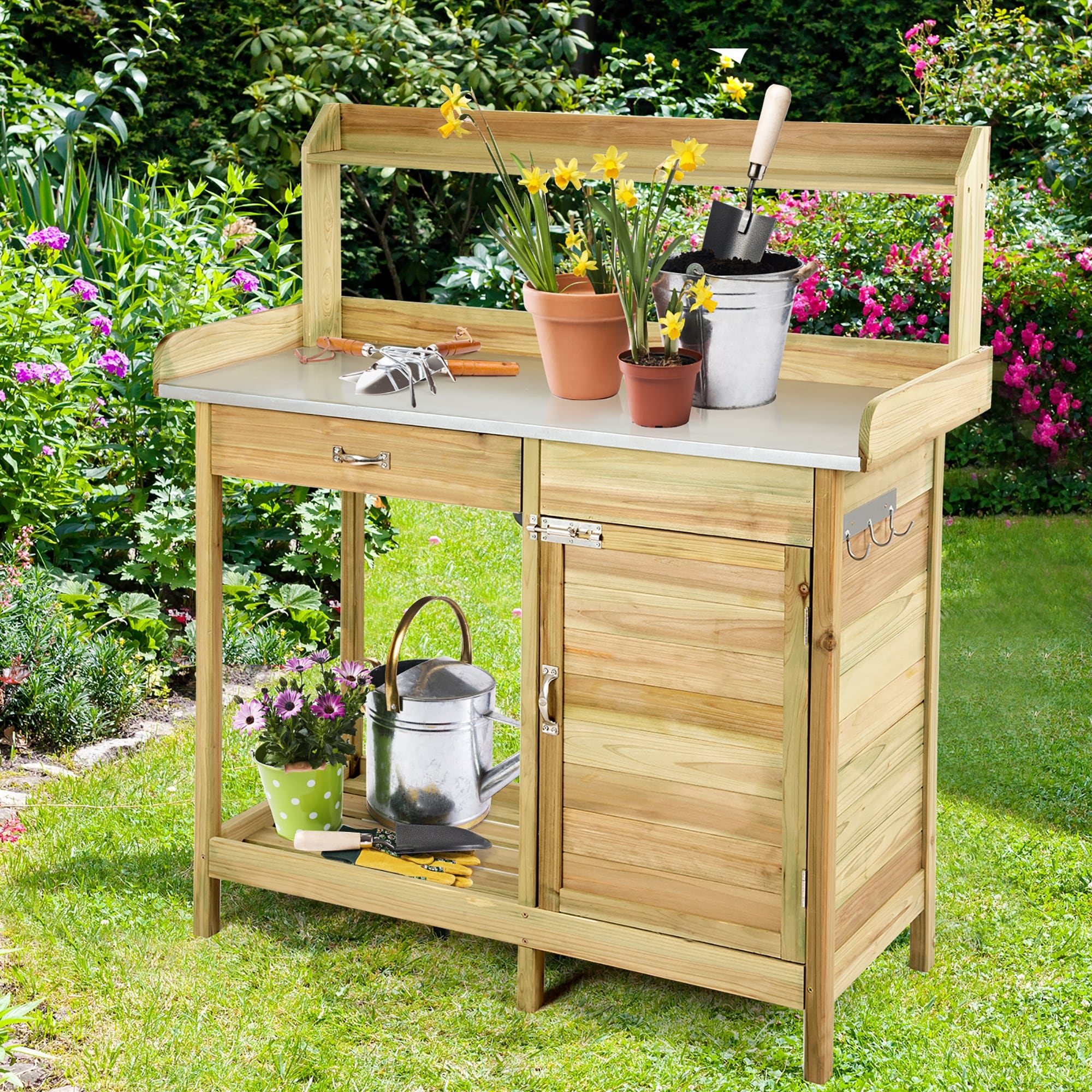 Outdoor Garden Potting Bench Table with Drawers and Sink Bed Bath