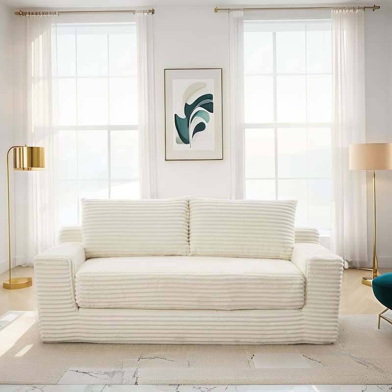Corduroy Cloud Loveseat Sofa, 2 in 1 Convertible Boneless Sleeper Sofa with Steel Frame, Folding Love Seat Couches