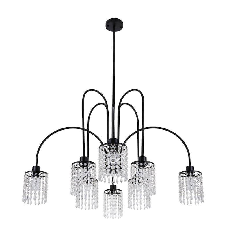 6/8-Light Modern Black Linear Sputnik Crystal Chandelier for Dining Room