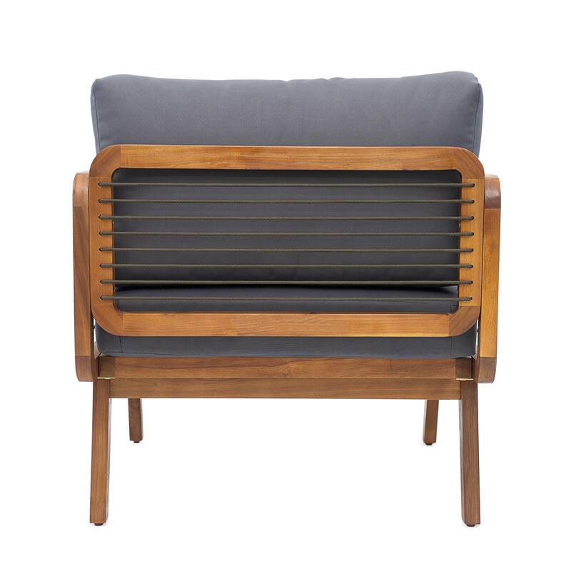 Scott Living - Talia Outdoor Modern Armchair with Grey Cushions and Acacia Wood Frame