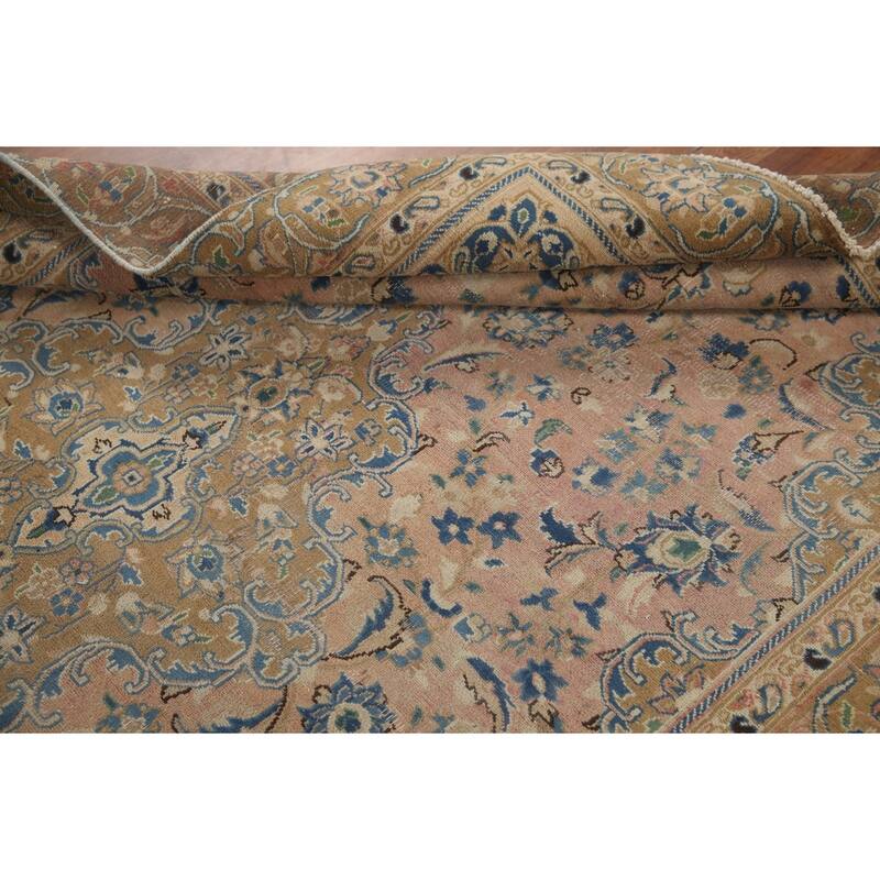 Hand Knotted Oriental 100% Wool Carpet Traditional Floral Pink Mashad Area Rug - 9' 1'' X 5' 7''