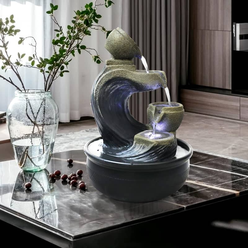 15.7"H Tabletop Water Fountain for Living Room - Indoor Waterfall Feature for Home and Office Decor