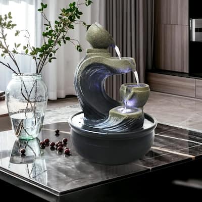 15.7"H Tabletop Water Fountain for Living Room - Indoor Waterfall Feature for Home and Office Decor