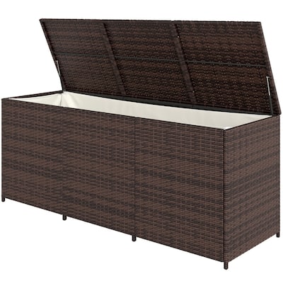 Outdoor Rattan Storage Box 175 Gallon with Galvanized Steel Frame Pneumatic Bars - 70.9" L x 23.6" W x 28.7" H