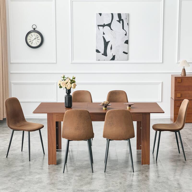 Modern Expandable Walnut Dining Table with Double Drop Leaves Space Saving Rectangular Kitchen Table for Small or Large Spaces
