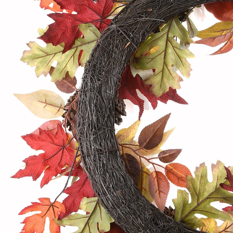 National Tree Company Artificial Autumn Wreath with Pumpkin Gourds, Pine Cones, Maple Leaves, 32 Inches - 32 in