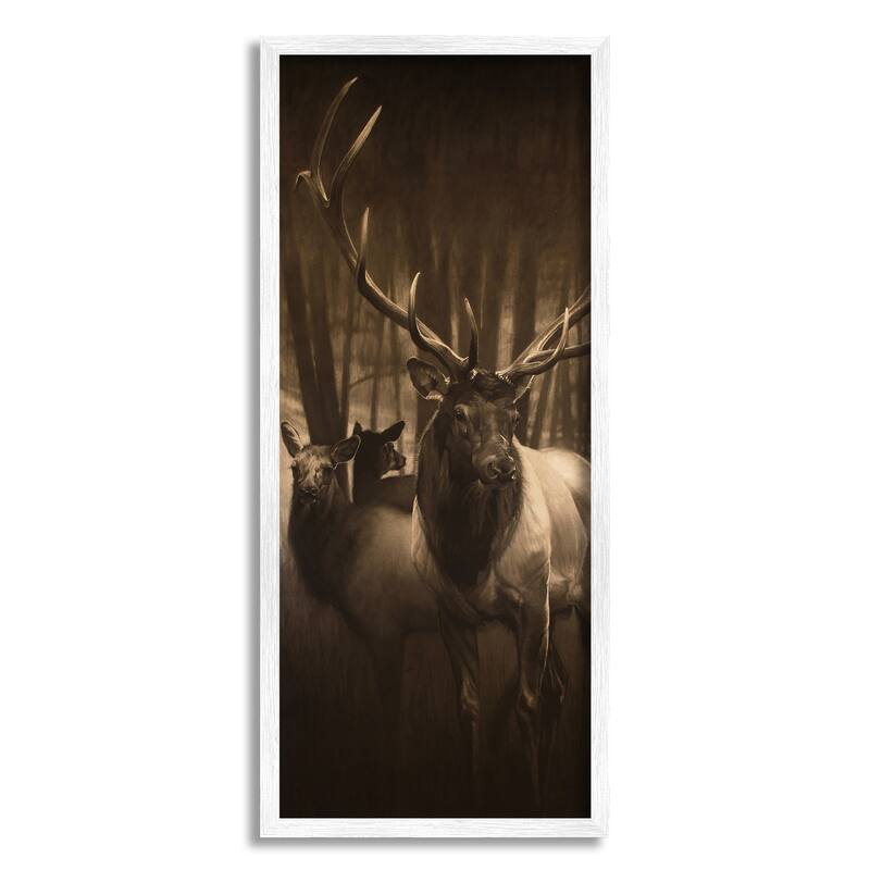 Stupell Strong Buck and Woodland Deer Portrait Realistic Drawing Framed Wall Art - Brown