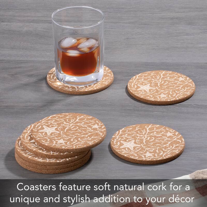 Starfish 4 Pack Absorbent Cork Coaster Made in The USA 4" Round