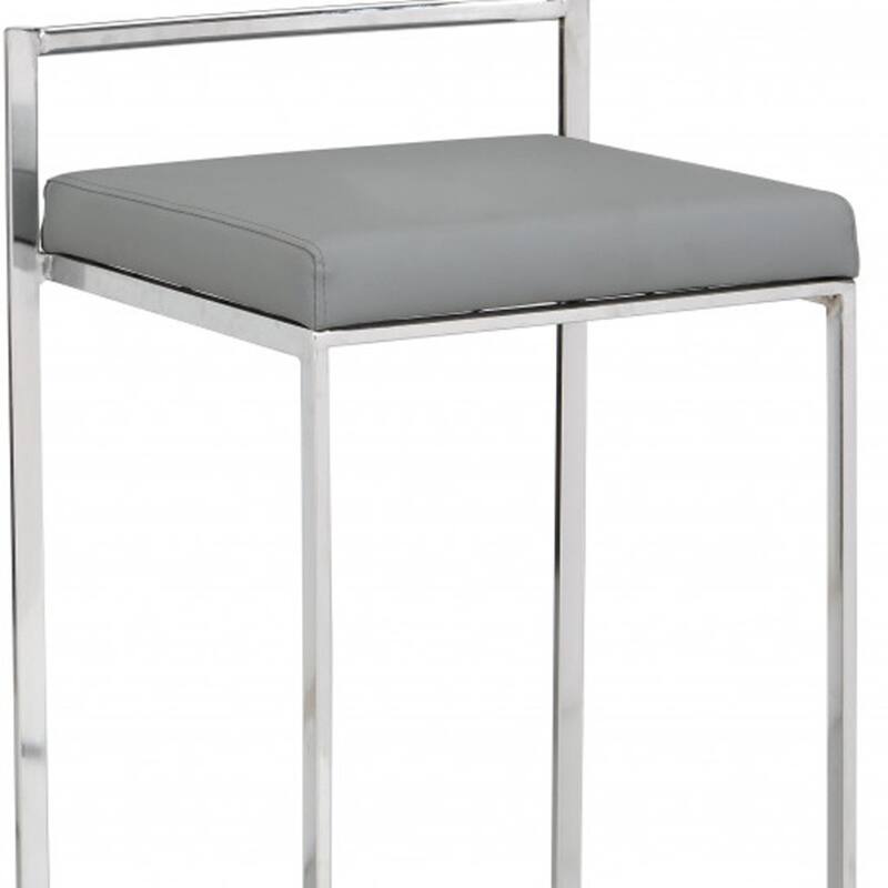 Modern Grey Faux Leather Bar Stool with Chrome Legs Backless Seat and Footrest for Kitchen Island