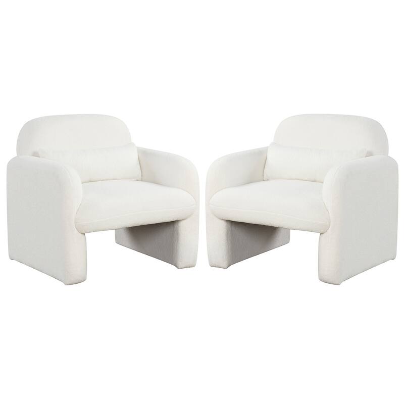Gymax 2PCS Modern Accent Chair Sherpa Fabric Upholstered Armchair w/ - White