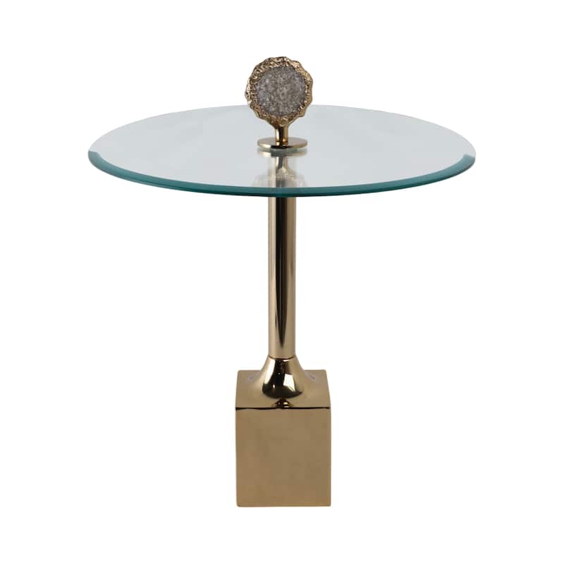 Glass Top Accent Side Table with Sculptural Base Round Modern Design - 20" x 20" x 23"