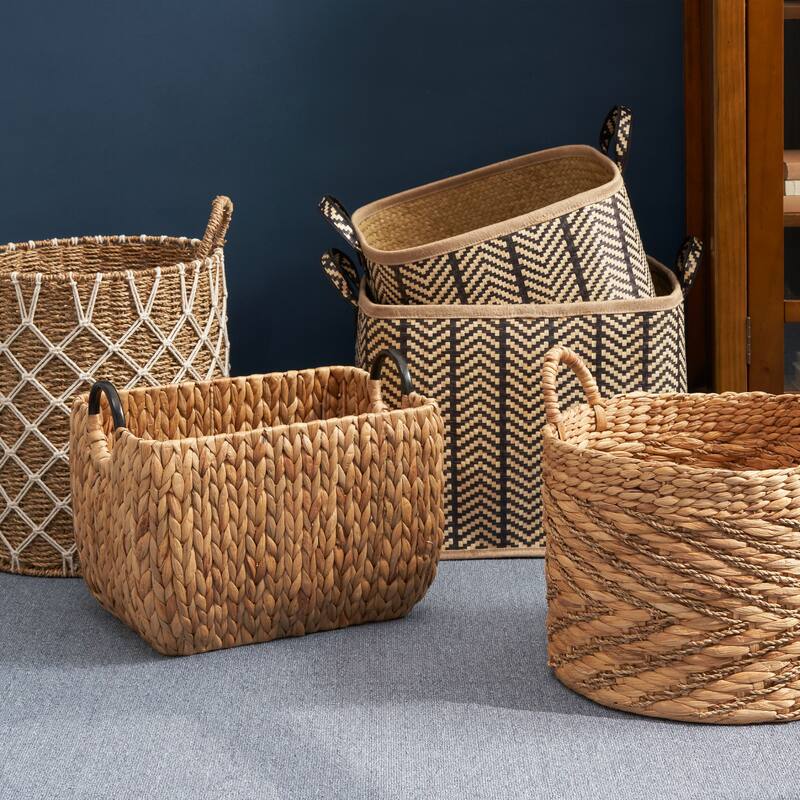 Isidore Square Palm Leaf Woven Wicker Storage Basket with Handles Set of 2