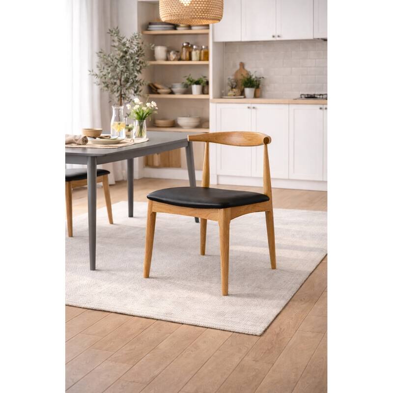 Solid Real Wood PU Leather Cushion Elbow Dining Chair Kitchen Padded Seat Bedroom Hotel Restaurant Work
