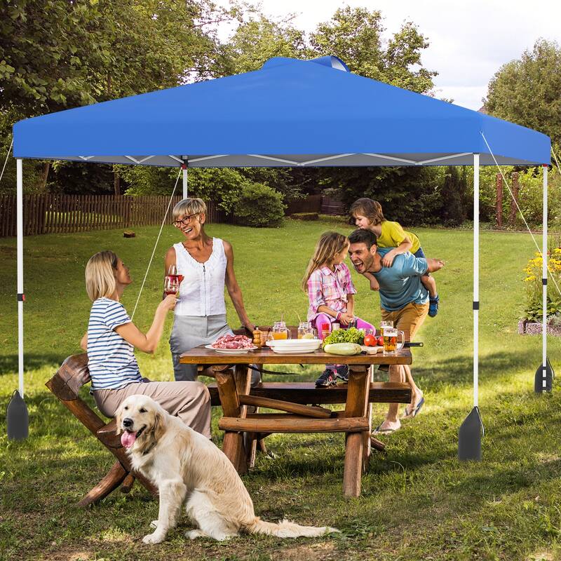 10x10 FT Pop Up Canopy Tent with Sidewall and Wheels for Outdoor - Blue