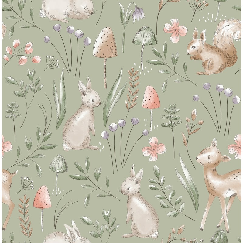 Advantage Forest Animals Sage Whimsical Wallpaper