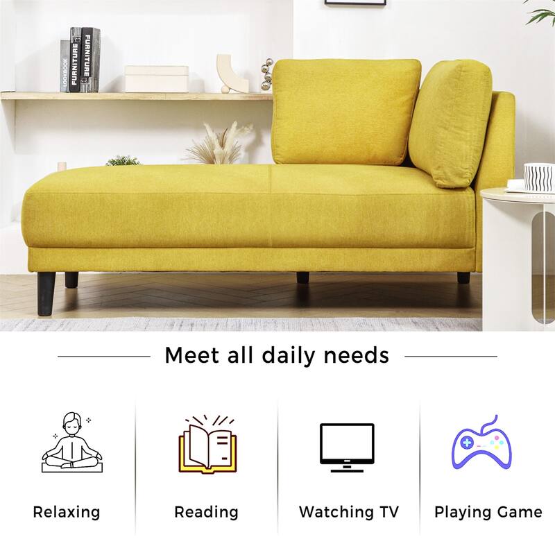 65" Upholstered Chaise Lounge, Sleeper Sofa, Solid Wood Sofa Bed