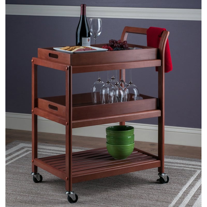 Albert 3-Tier Entertainment Cart, Walnut - 24.8 x 15.98 x 33.27 inches