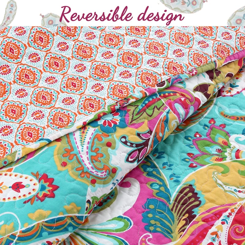 Flourish Colorful Floral Reversible 3-Piece Quilt Bedding Set