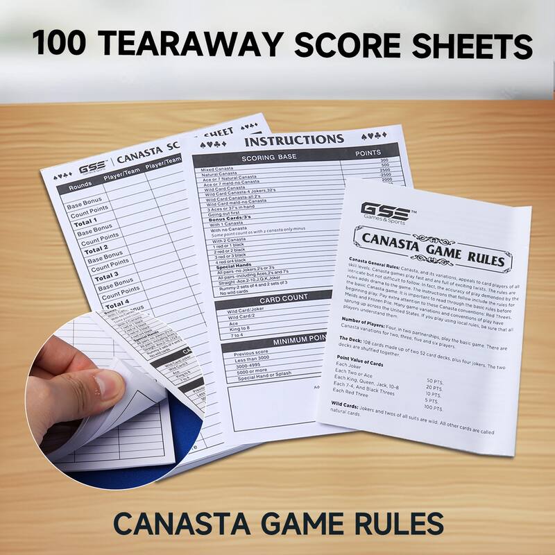 GSE™ 100-Pack 7"x5" Canasta Score Pads, Canasta Card Game Score Sheet with Game Instructions & Trick Values