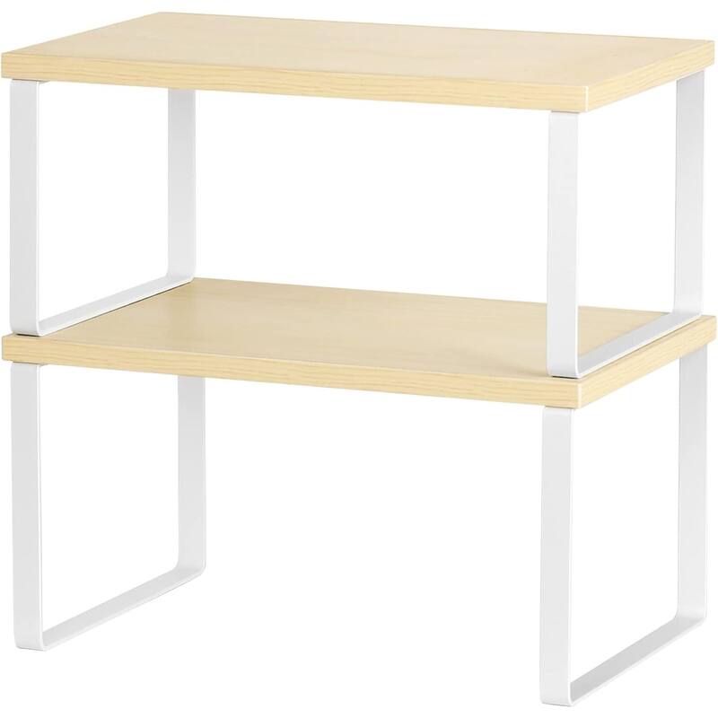 Stackable Kitchen Cabinet Shelves Organizer - 2PCS - Natural-White