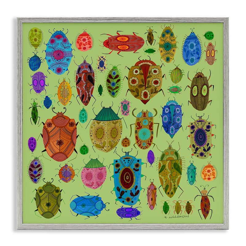 Stupell Flowery Bugs & Insects Framed Giclee Art Design By Kay Widdowson - 17 x 17 - Grey