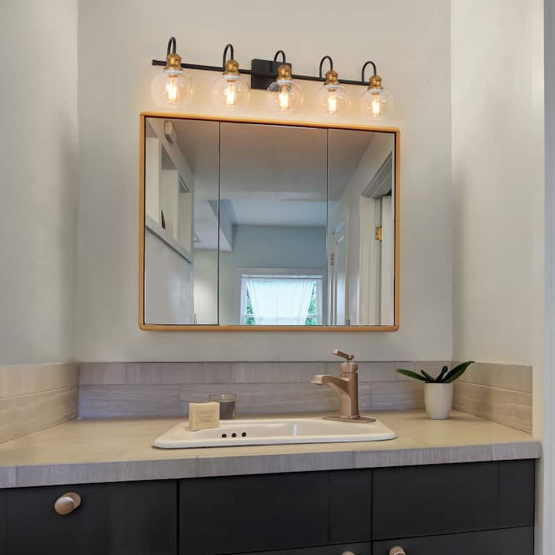 Olia Modern Gold Black 3-Light Bathroom Vanity Lights Globe Glass Wall Sconces